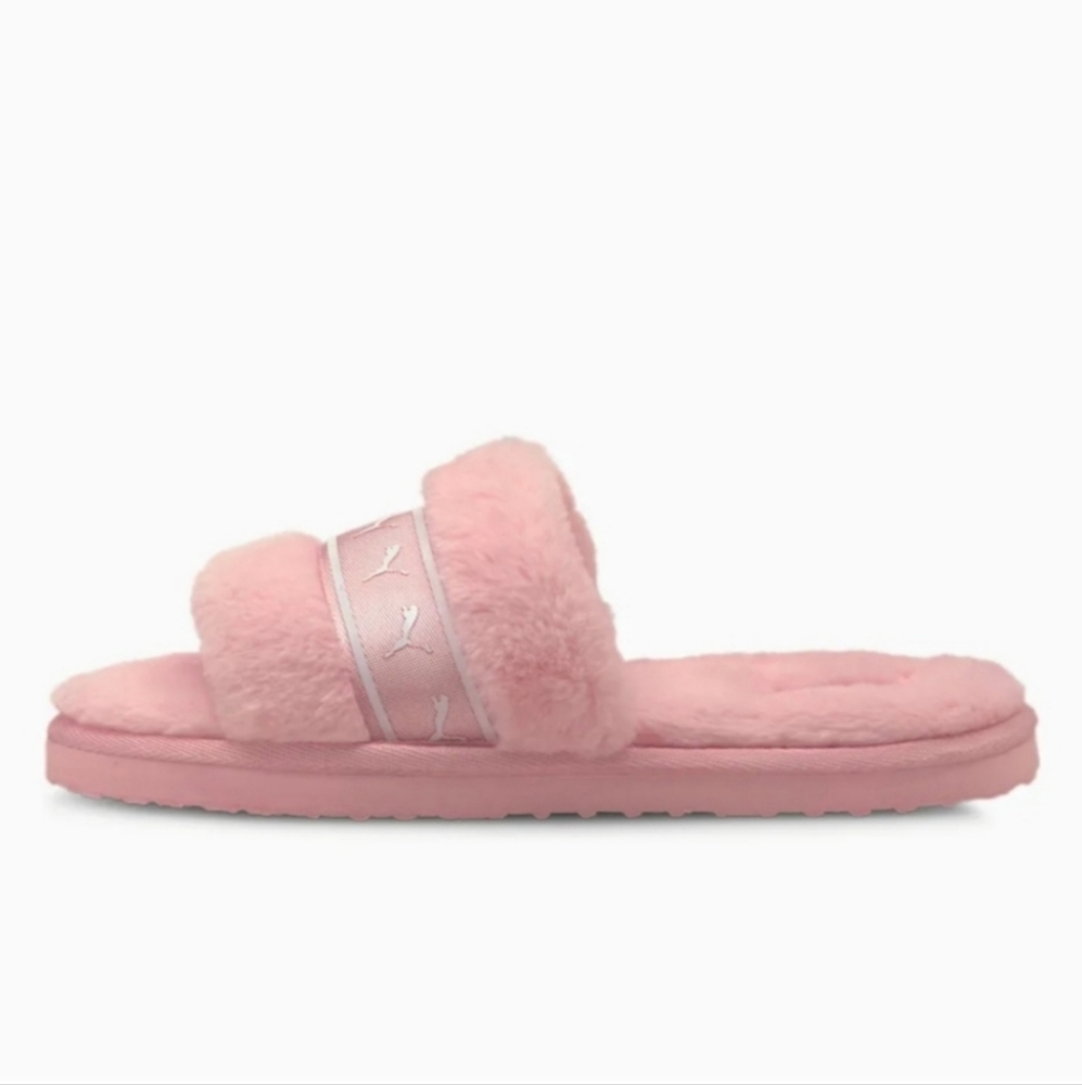 PUMA Fluff Remix Women's Slipper Slide Slip On Lotus Puma White Light Pink - Picture 2 of 16
